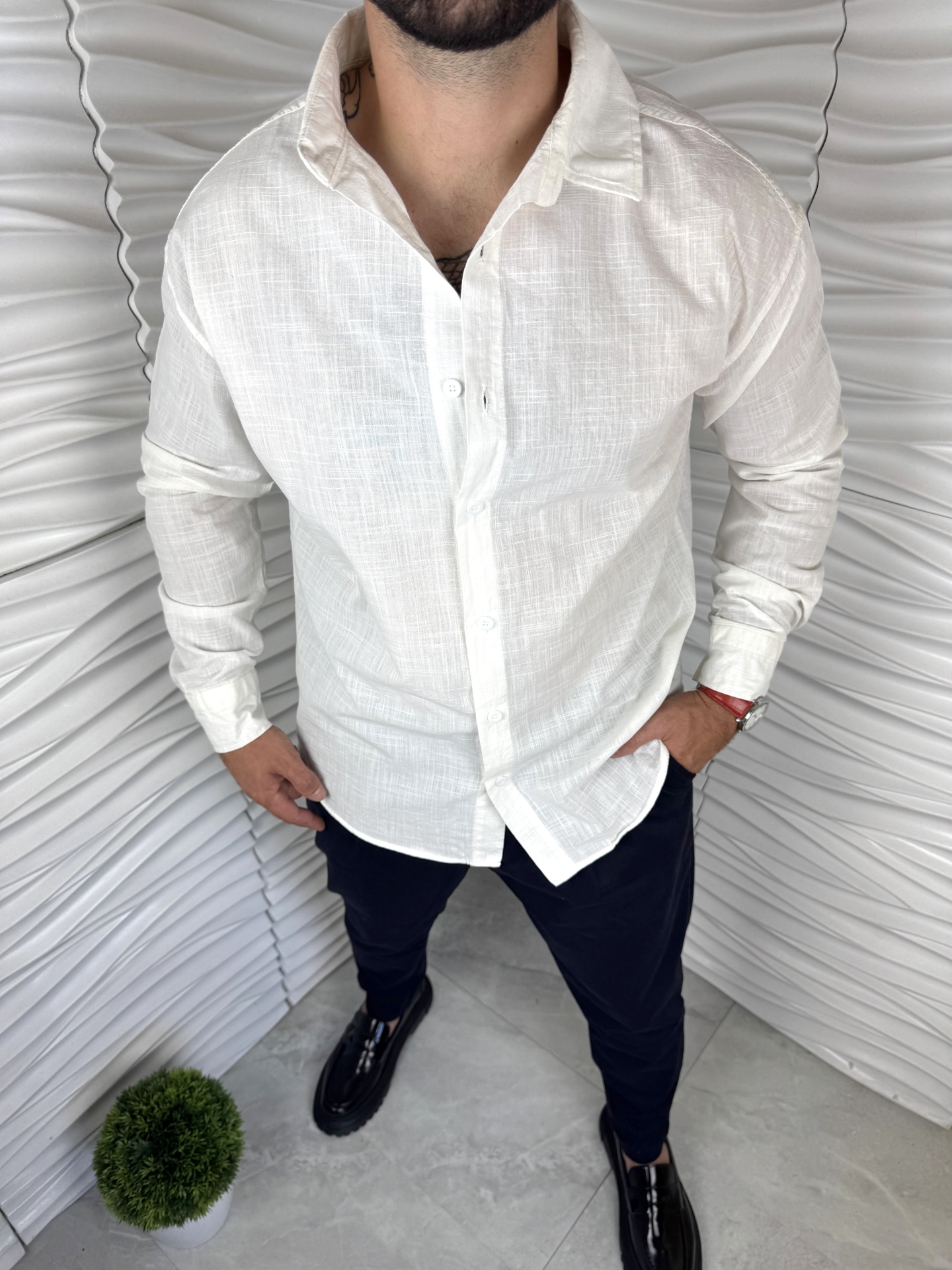 Мъжка спортна риза в цвят екрю