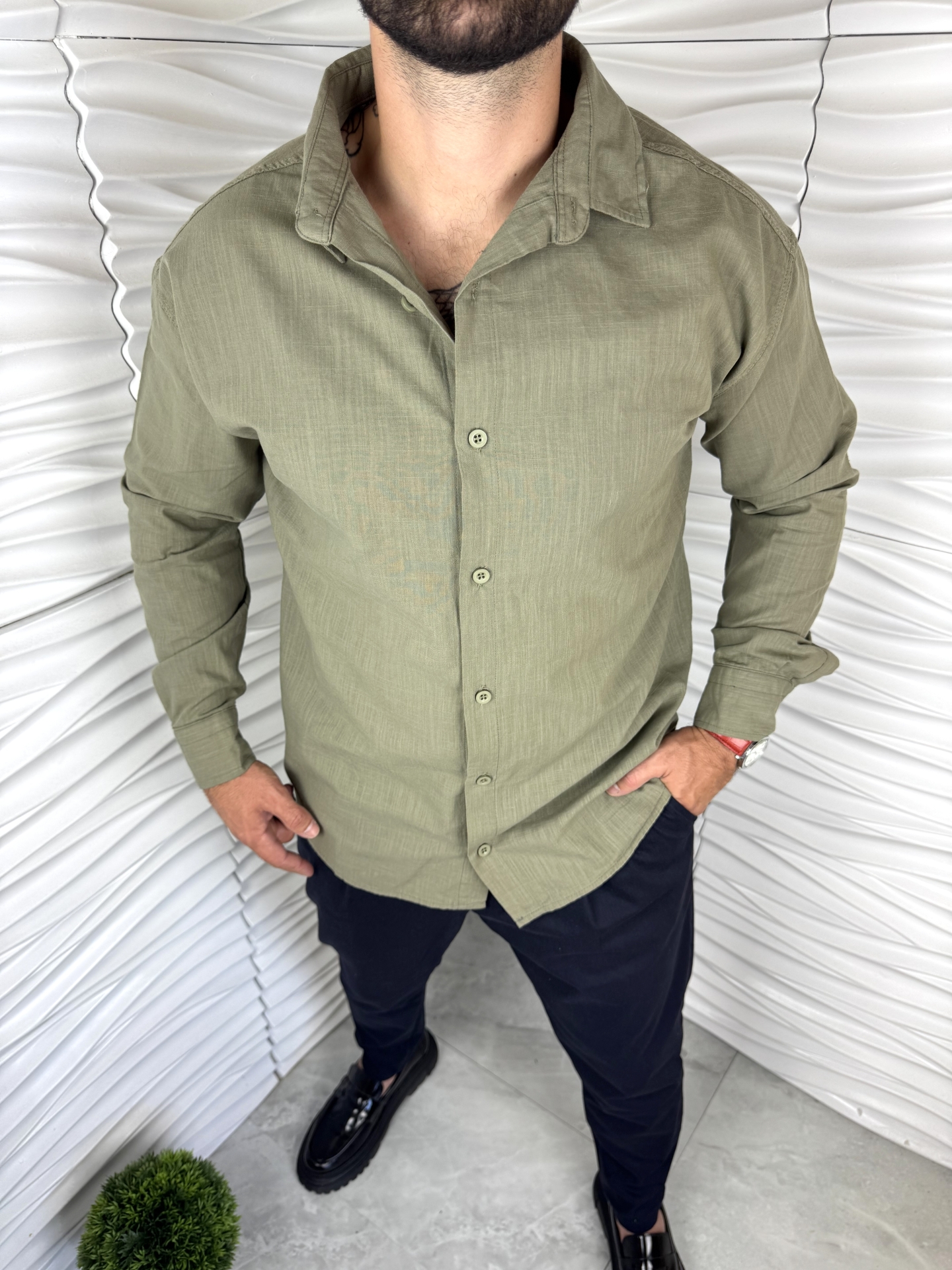 Мъжка спортна риза в зелен цвят