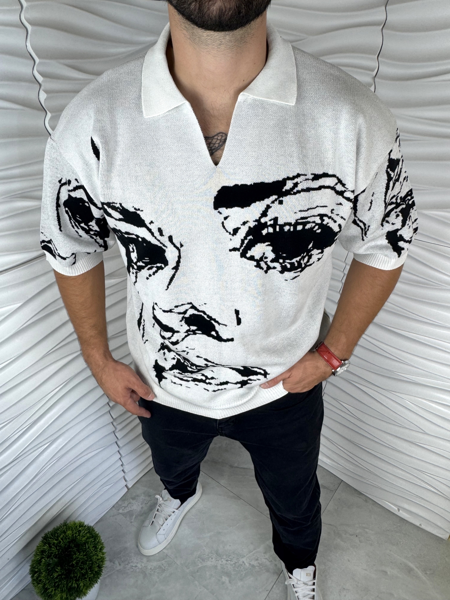 Мъжка блуза от плетиво с къс ръкав в сив цвят 