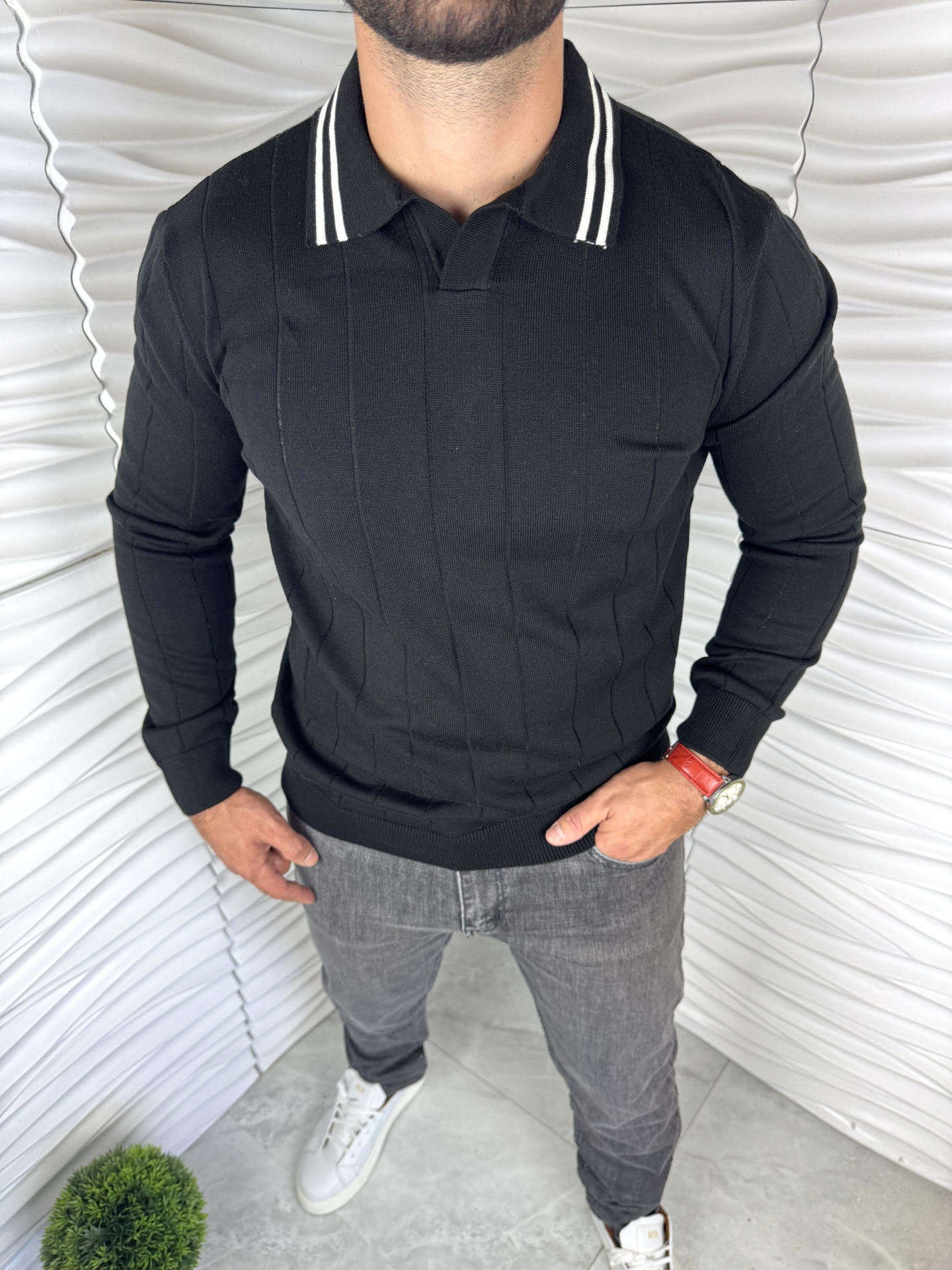 Мъжка спортно елегантна блуза в черен цвят