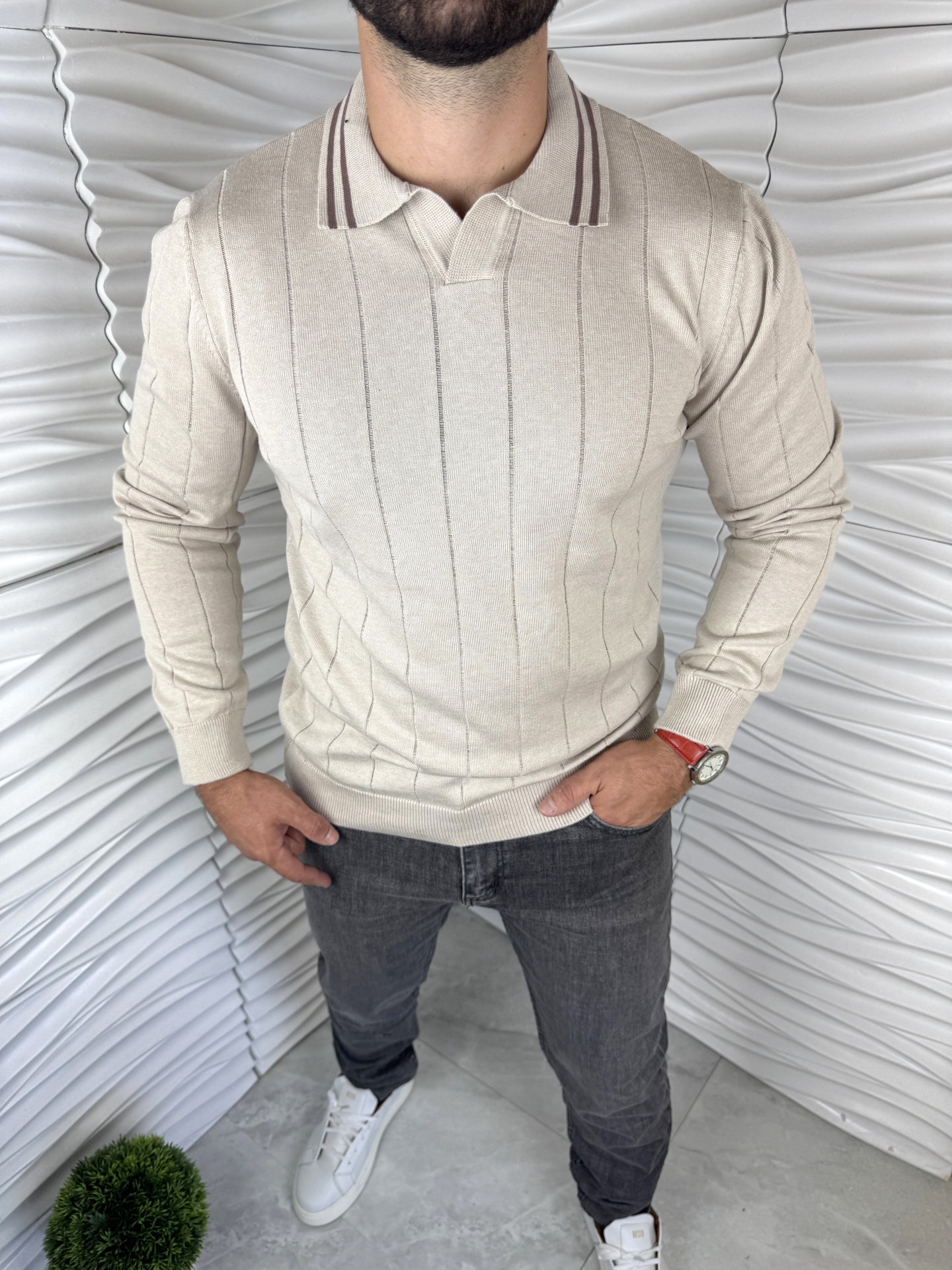 Мъжка спортно елегантна блуза в бежов цвят 