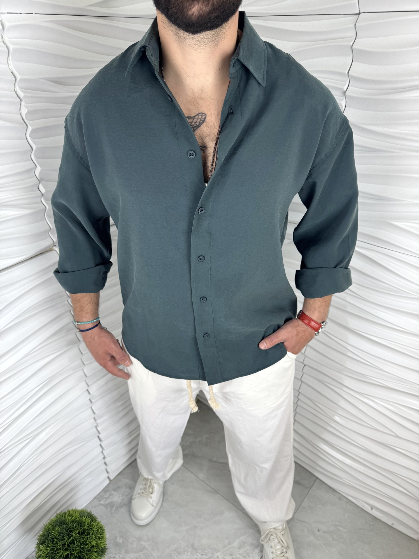 Мъжка спортно елегантна риза в зелен цвят