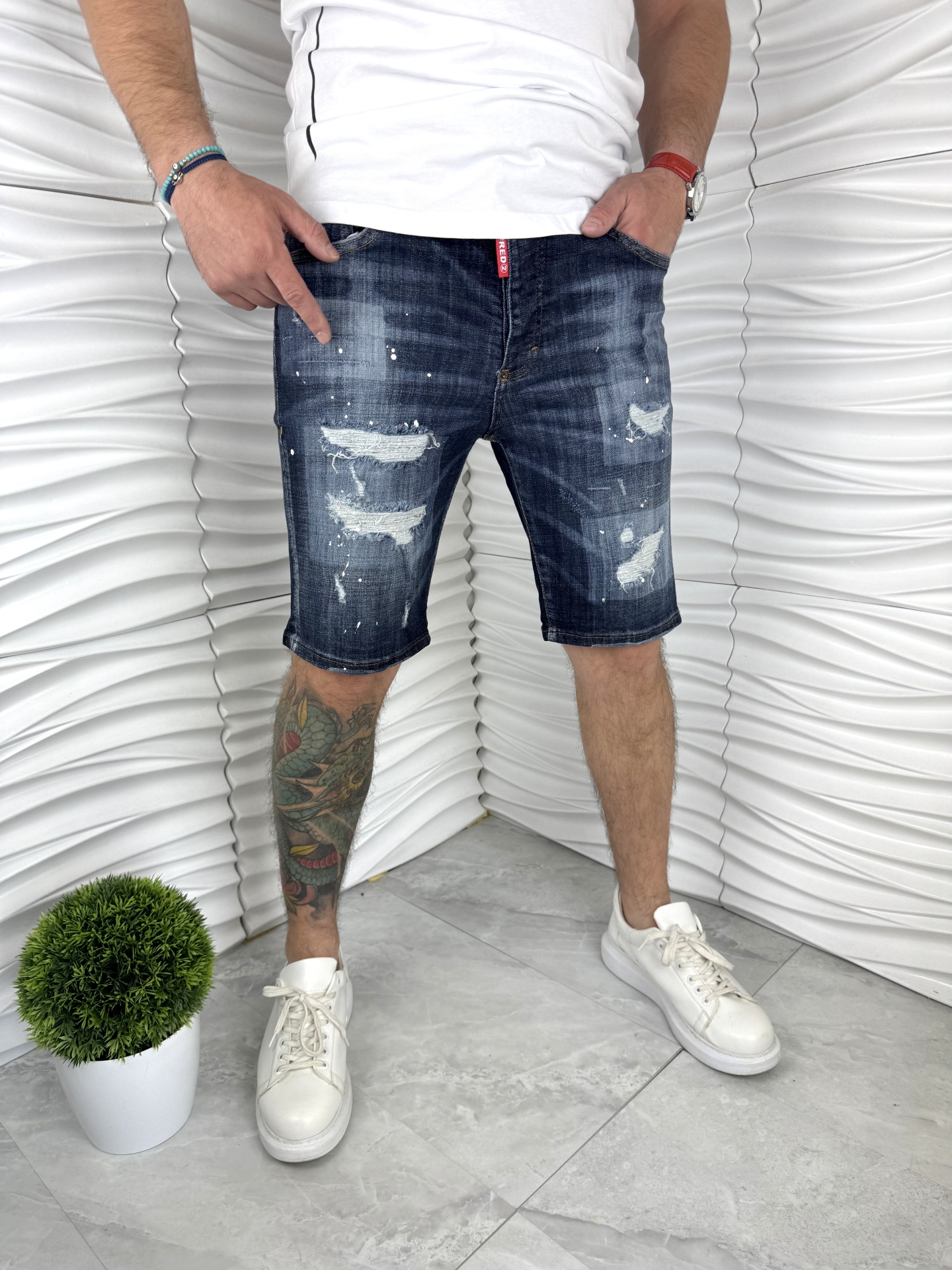 Мъжки къси дънки в син цвят с избелял ефект 