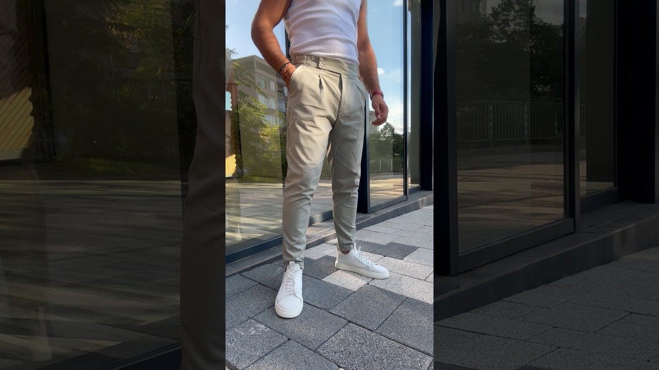 Мъжки панталони в зелен цвят с тока