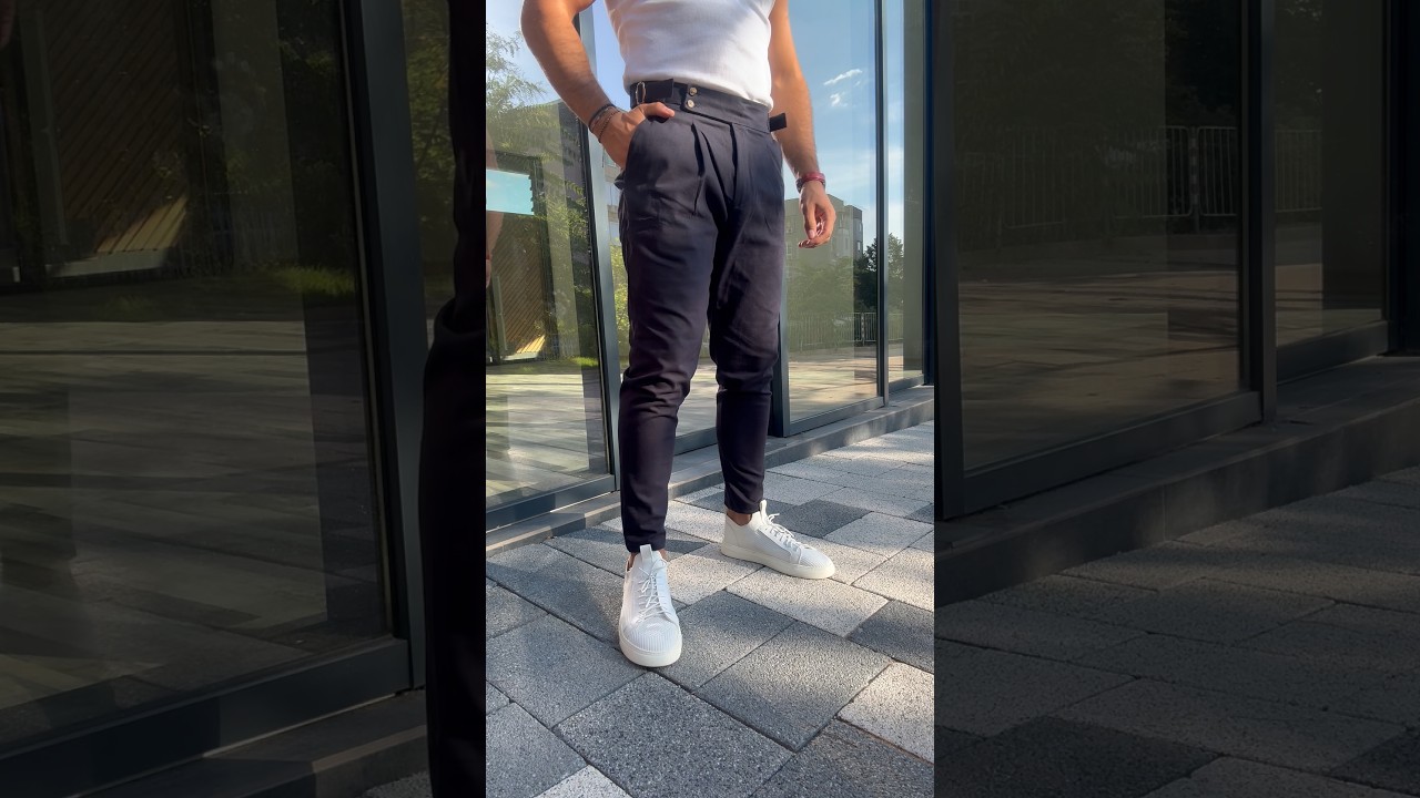 Мъжки панталони в тъмно син цвят с тока