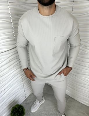 Мъжка релефна блуза в сиво с джоб