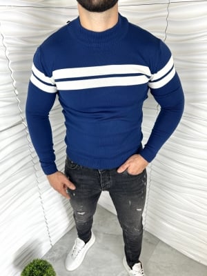 Мъжка памучна блуза в синьо 