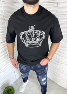 Мъжка тениска в черен цвят с корона 