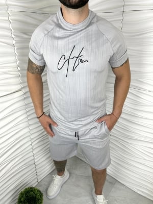 Мъжки къс спортен комплект в сиво 