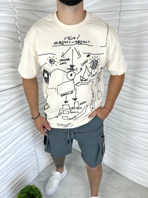 Мъжка тениска в бежов цвят с надписи отпред 