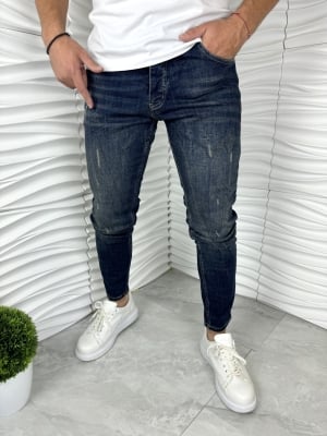 Мъжки тъмно сини дънки с лек избелял ефект