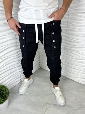 Мъжки черни  дънки с ластик на глезена