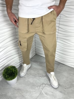 Мъжки дънкови панталони в бежов цвят с ефектни джобове