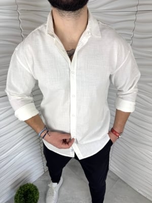 Мъжка спортно елегантна риза в цвят екрю