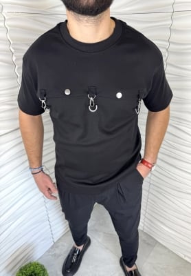 Мъжка тениска в черен цвят с катарами 