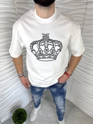 Мъжка тениска с корона в цвят екрю 