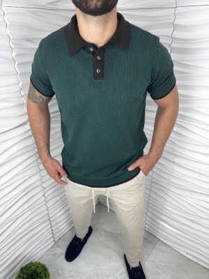 Мъжка тениска тип трико в зелен цвят 