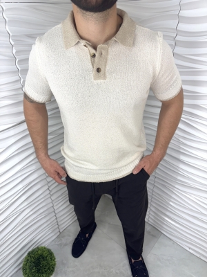 Мъжка тениска тип трико в цвят екрю