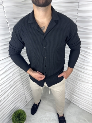 Мъжка рипсена риза в черен цвят 