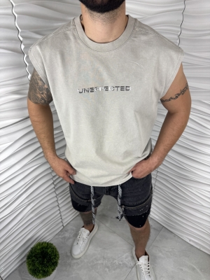 Мъжка тениска в сиво без ръкави с надпис