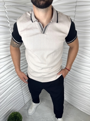 Мъжка памучна тениска в бежов цвят