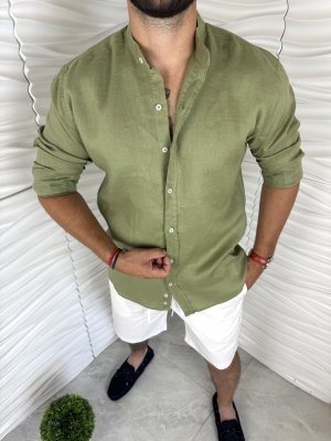 Мъжка риза в зелен цвят от 100% лен 