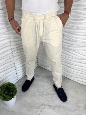 Мъжки памучни панталони в кремав цвят