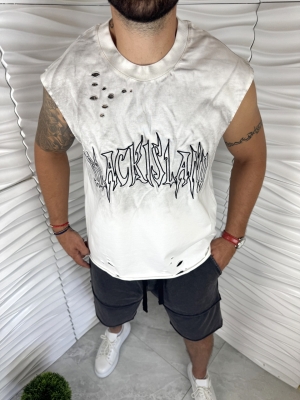 Мъжки потник в цвят екрю с бродиран надпис 