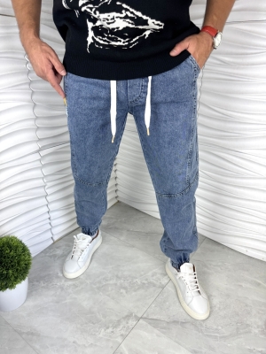 Мъжки дънки в син цвят с ластик 