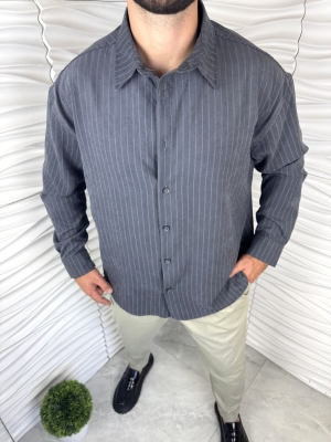 Мъжка спортно елегантна риза в сив цвят райе