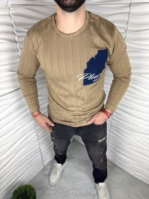 Мъжка релефна блуза в бежов цвят "Plus"