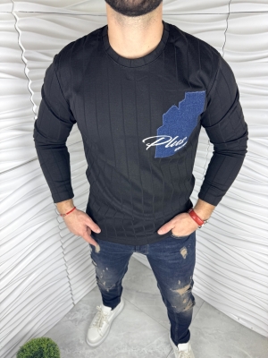 Мъжка релефна блуза в черен цвят "Plus"