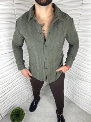 Мъжка риза в зелен цвят от плетиво 