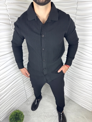 Мъжка релефна риза  в черен цвят 