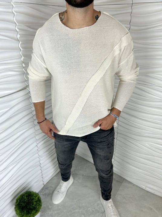 Мъжка блуза от плетиво в цвят екрю