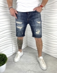Мъжки къси дънки в син цвят с кръпки 